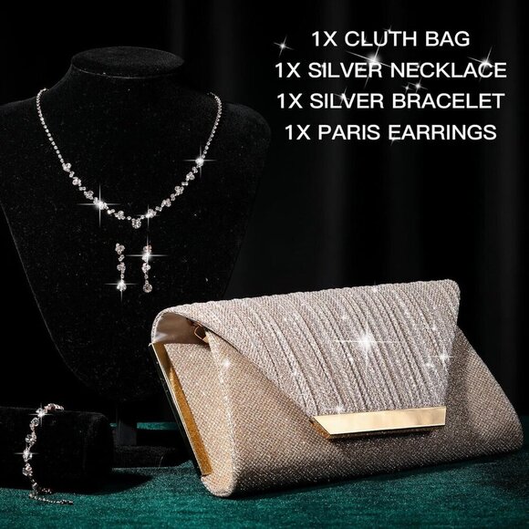 4 Pcs Bling Clutch Purse Rhinestone Jewelry Set Women Evening Bag Accessories main image 4